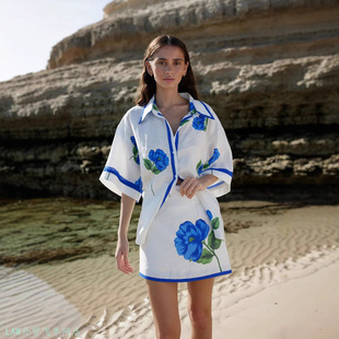 Casual printed shirt cotton linen pants set2025逊式休闲亚麻