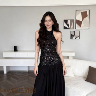 strapless Flattering print floral dress性感抹胸挂脖亮片 sexy