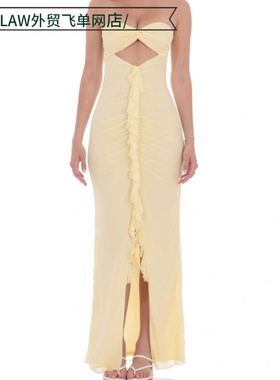 Sexy satin deep V-neck party dress春夏抽褶开叉修身连衣裙露背