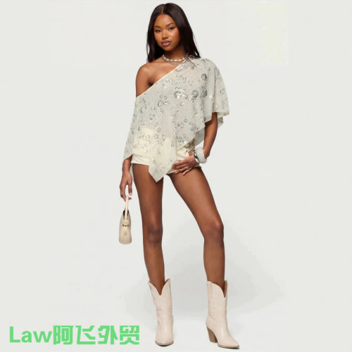 LaceshorttopwithtieupslimfitT-