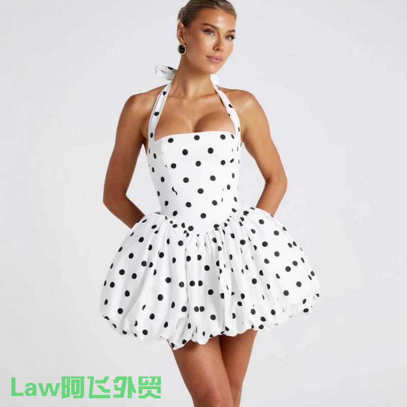Sexy Mini Splitline Bodycon Print Dress身显瘦挂脖蓬蓬连衣裙