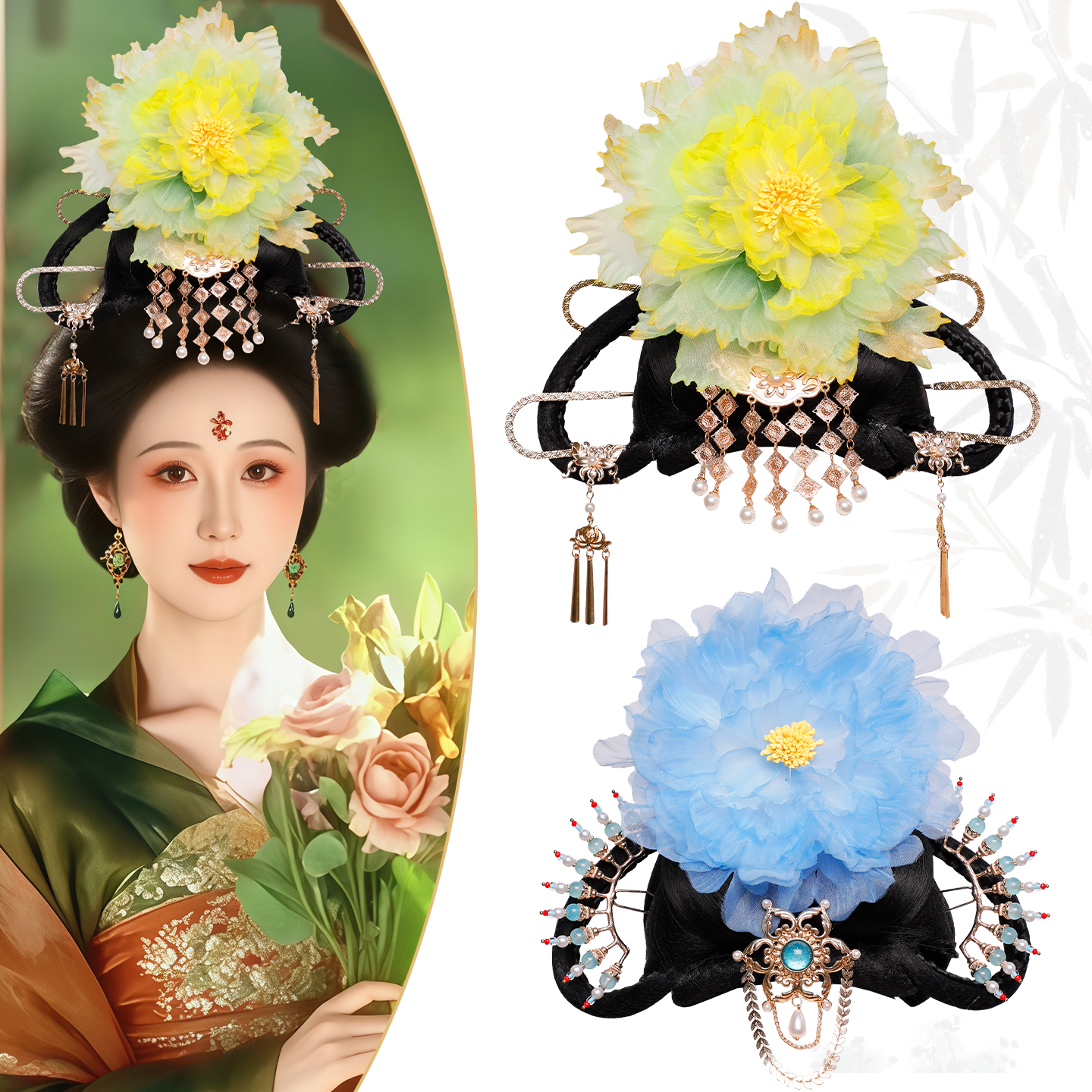 唐风假发头饰演出舞蹈发髻