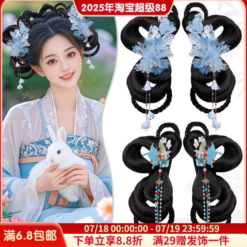 古风假发汉服头饰唐风少女古装懒人侧边发髻写真发饰搭配组合套装