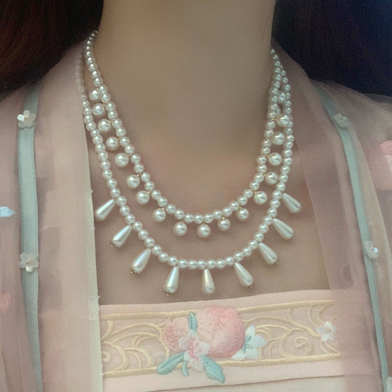 汉服配饰额饰软璎珞古风项链女珍珠璎珞项圈复古唐风襦裙古装坦领