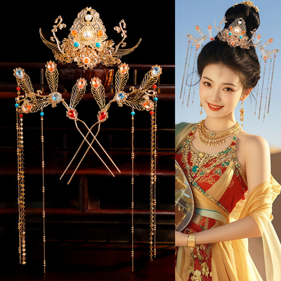 古风金色流苏步摇发钗额链套装