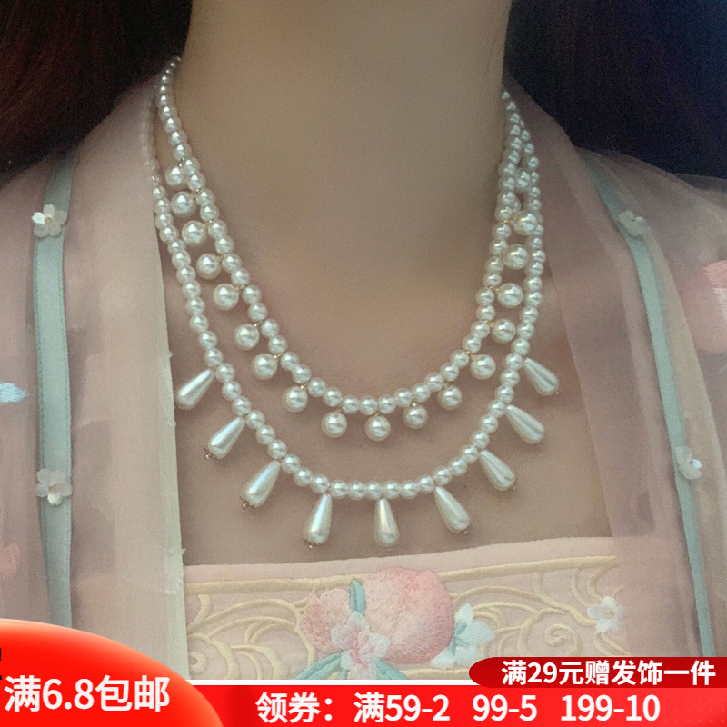 珍珠璎珞唐风襦裙坦领汉服配饰