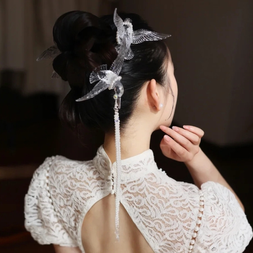 相思古风汉服发夹透明喜鹊飞鸟