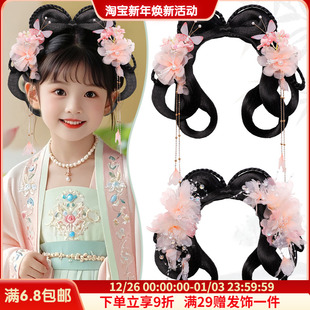 古装 懒人女童假发包发箍汉服头饰发髻组合可爱甜美写真假发 一体式