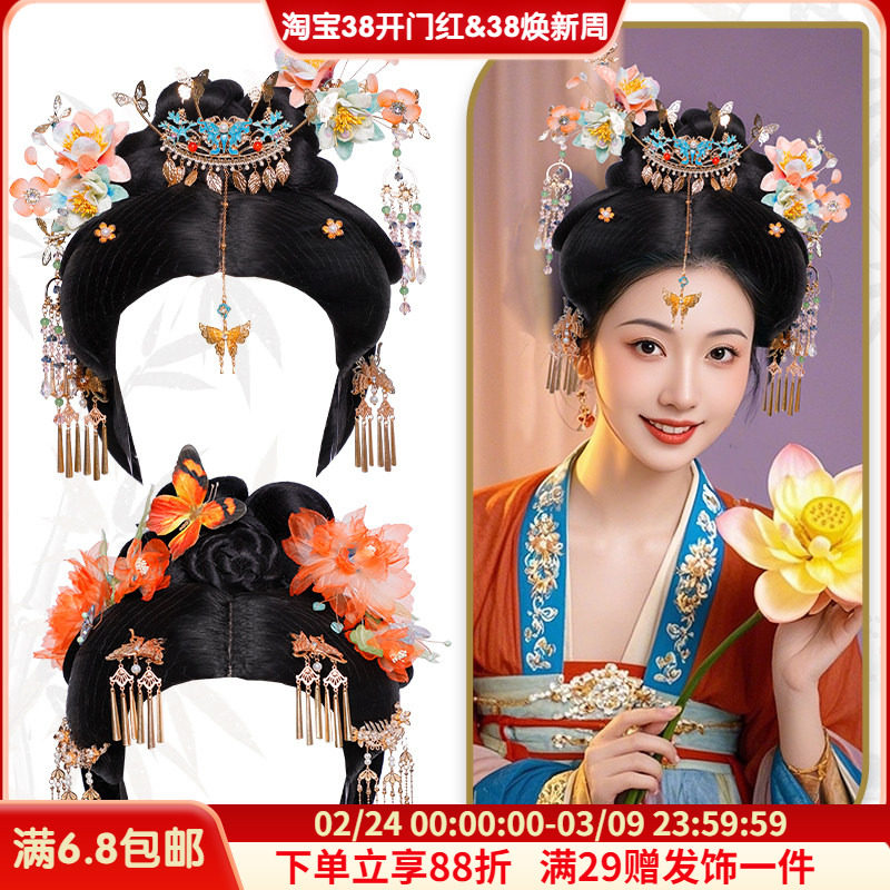 古风女士整顶头套贵妃唐风汉服假发套影视剧同款一体假发唐朝发饰