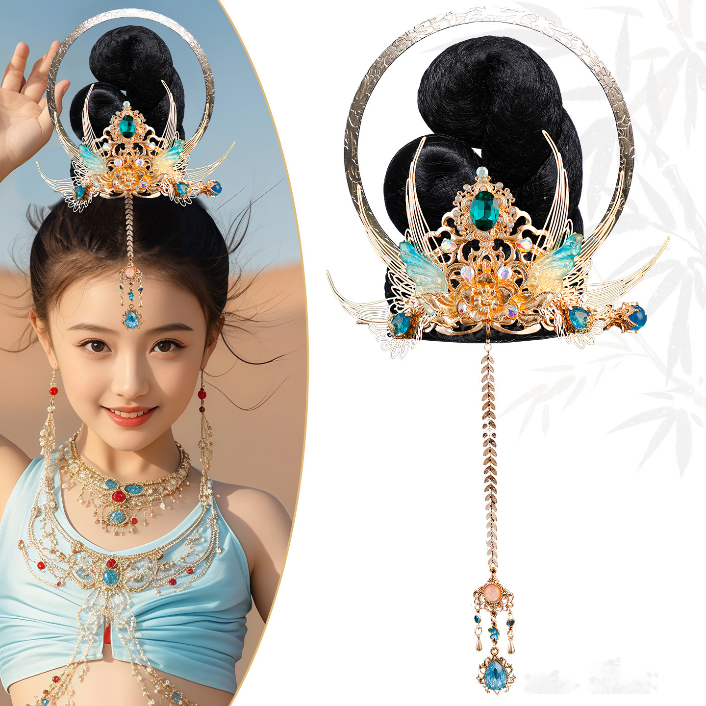 儿童古风假发包演出百搭造型垫发包敦煌异域飞天写真汉服发髻头饰