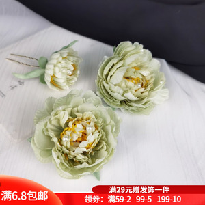 古风绢花发夹套装汉服发饰唐风花朵U钗头饰后压古装配饰头花发卡