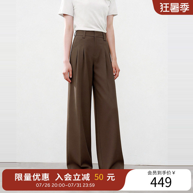 衣香丽影卡其色西装休闲裤女宽松直筒2026秋新阔腿长裤150216104