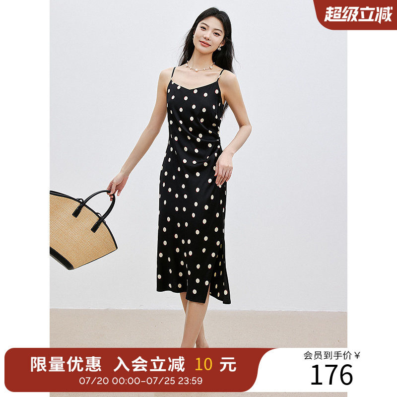 衣香丽影夏款波点印花气质减龄V领吊带连衣裙