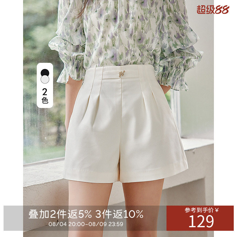 衣香丽影【断码福利】褶裥短裤女夏装高腰显瘦短款休闲直筒裤子