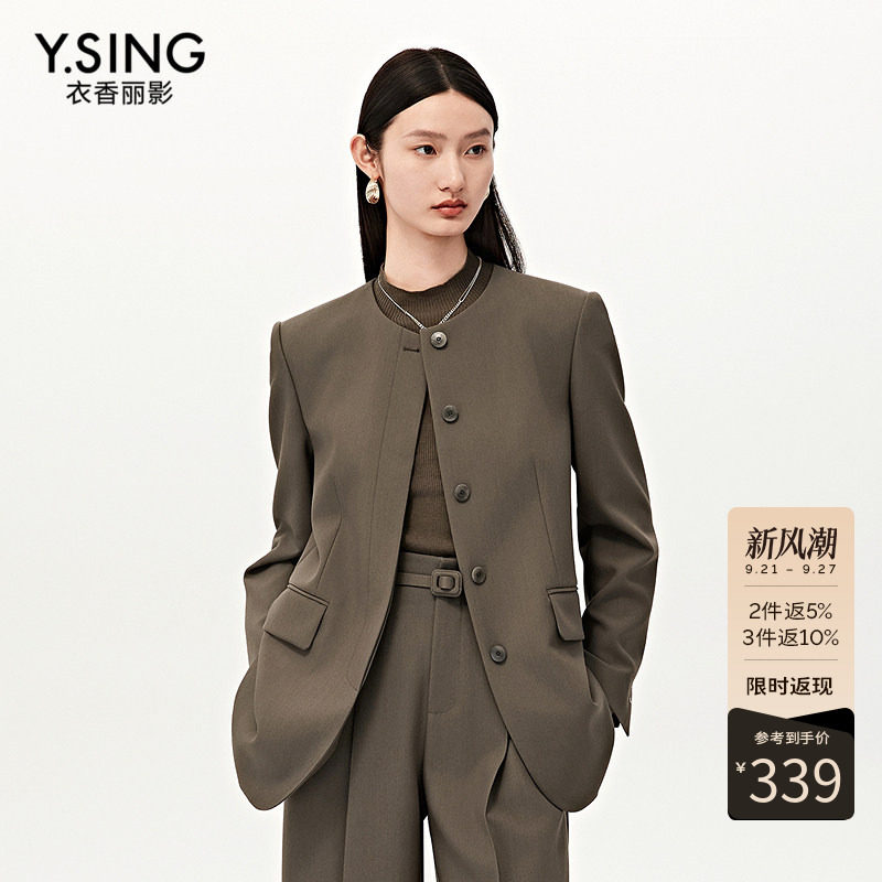 【商场同款】Y.SING衣香丽影2026秋冬无领西装中长外套150821903