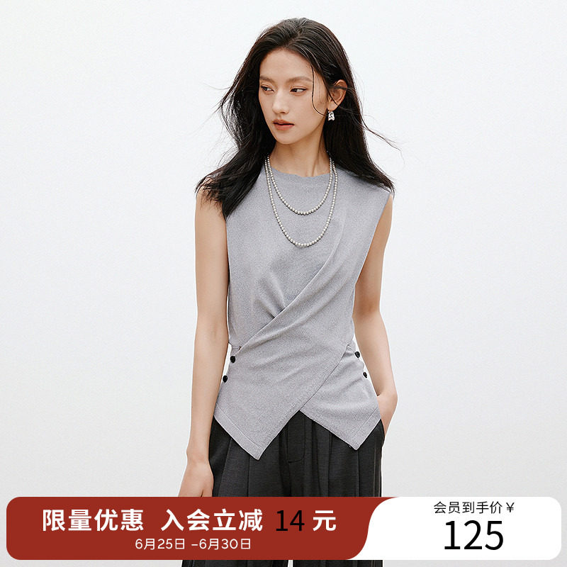 衣香丽影不规则针织衫女夏装设计感交叉无袖坎肩上衣