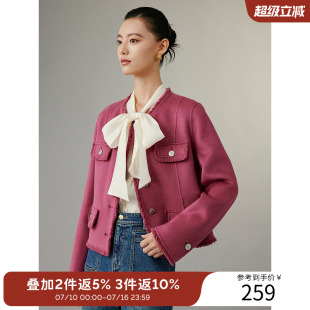 衣香丽影小香风短款双面呢大衣女冬气质垫肩毛呢外套
