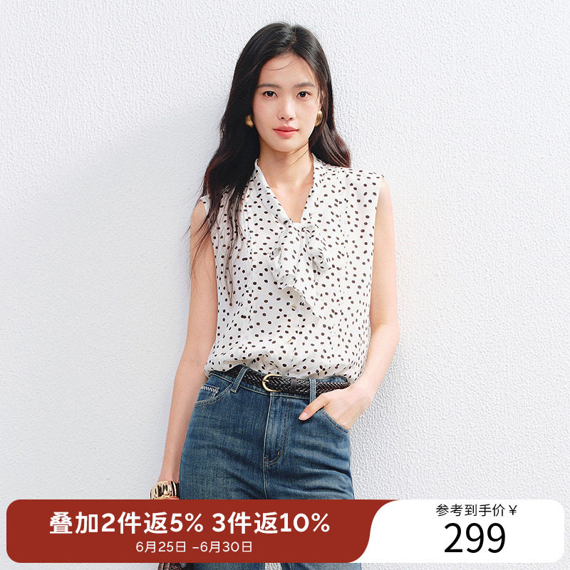 衣香丽影白色波点飘带无袖衬衫女2026年夏装新款气质减龄法式上衣