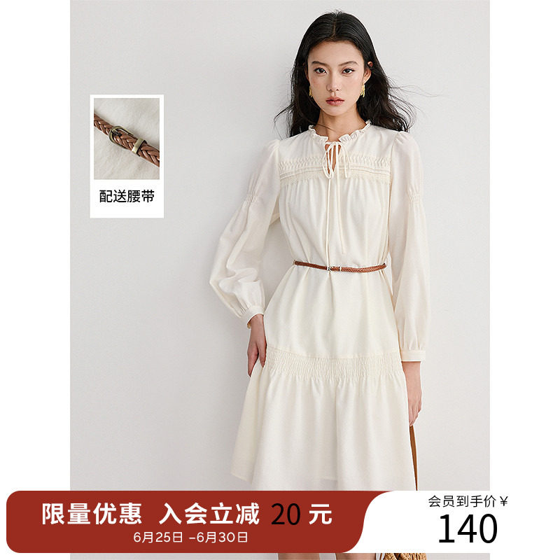 衣香丽影白色木耳边连衣裙女2026春装新款小个子流行法式中长裙子