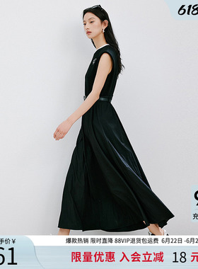 衣香丽影黑色无袖收腰连衣裙女2026夏装新款别致撞色茶歇小黑裙子