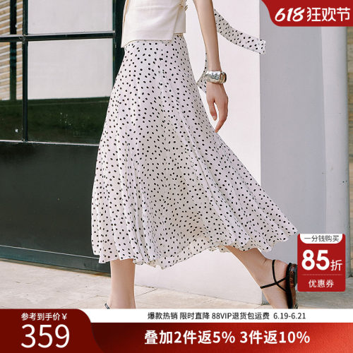衣香丽影白色波点半身裙女2026夏装新款高腰显瘦法式复古中长裙子