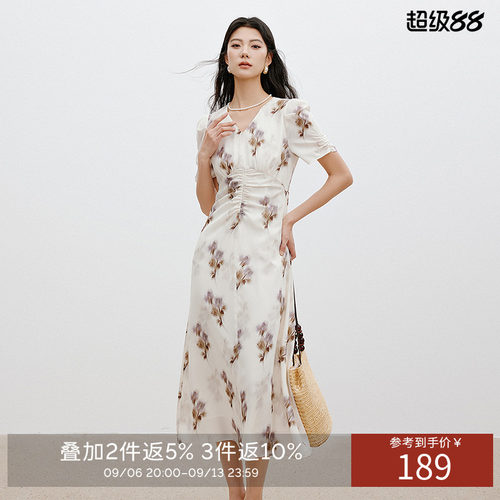衣香丽影黑色碎花连衣裙女2026年夏装新款法式掐腰长裙子开春气质
