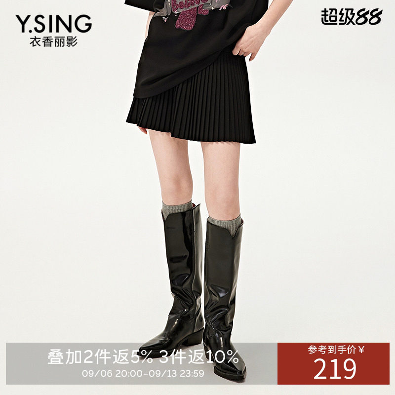 【商场同款】Y.SING衣香丽影2026秋黑色百褶短裙150723008