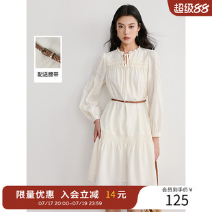 衣香丽影白色木耳边连衣裙女2026春装新款小个子流行法式中长裙子