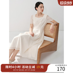 衣香丽影韩版泡泡袖天丝连衣裙2026年夏款方领高腰气质A字裙女