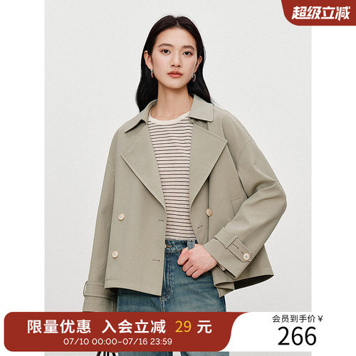 衣香丽影西装领风衣女士短款2025秋冬装新款时尚双排扣小个子外套