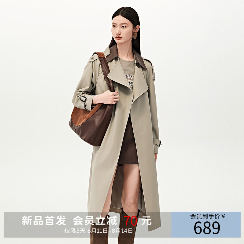 【商场同款】衣香丽影巴恩风拼皮风衣女2026年秋装新款150827003