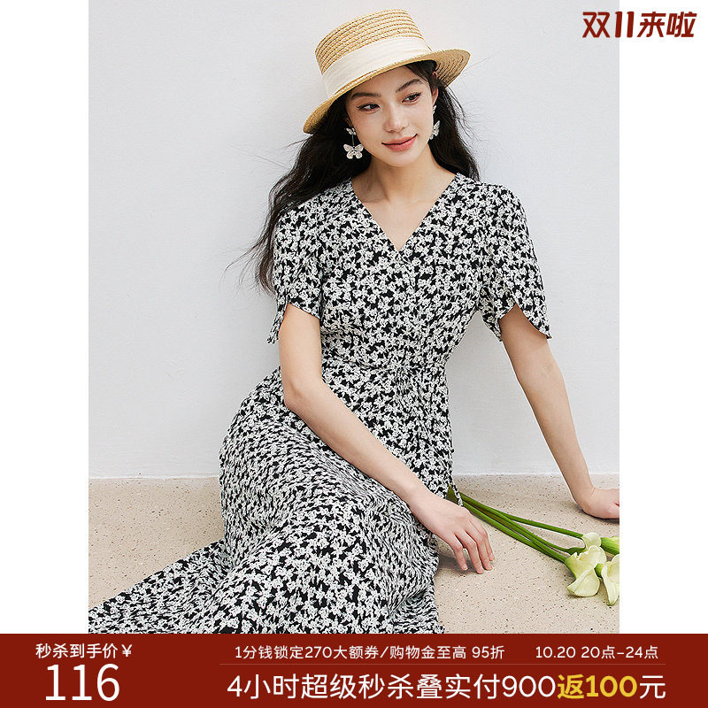 【断码福利】碎花连衣裙女夏气质减龄设计感泡泡袖雪纺裙子