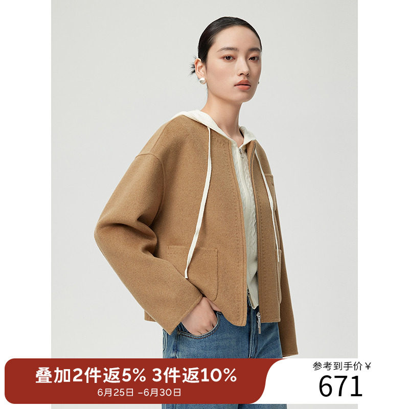 衣香丽影刺绣圆领双面呢大衣女2025年冬装优雅短款外套