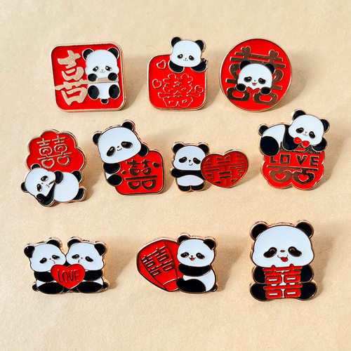 中国风金属熊猫胸针卡通新年结婚徽章可爱衣服配饰喜庆纪念品礼物