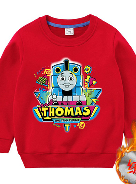 蓝色红色秋冬儿童加厚托马斯卫衣男童加绒火车衣服中小童保暖童装