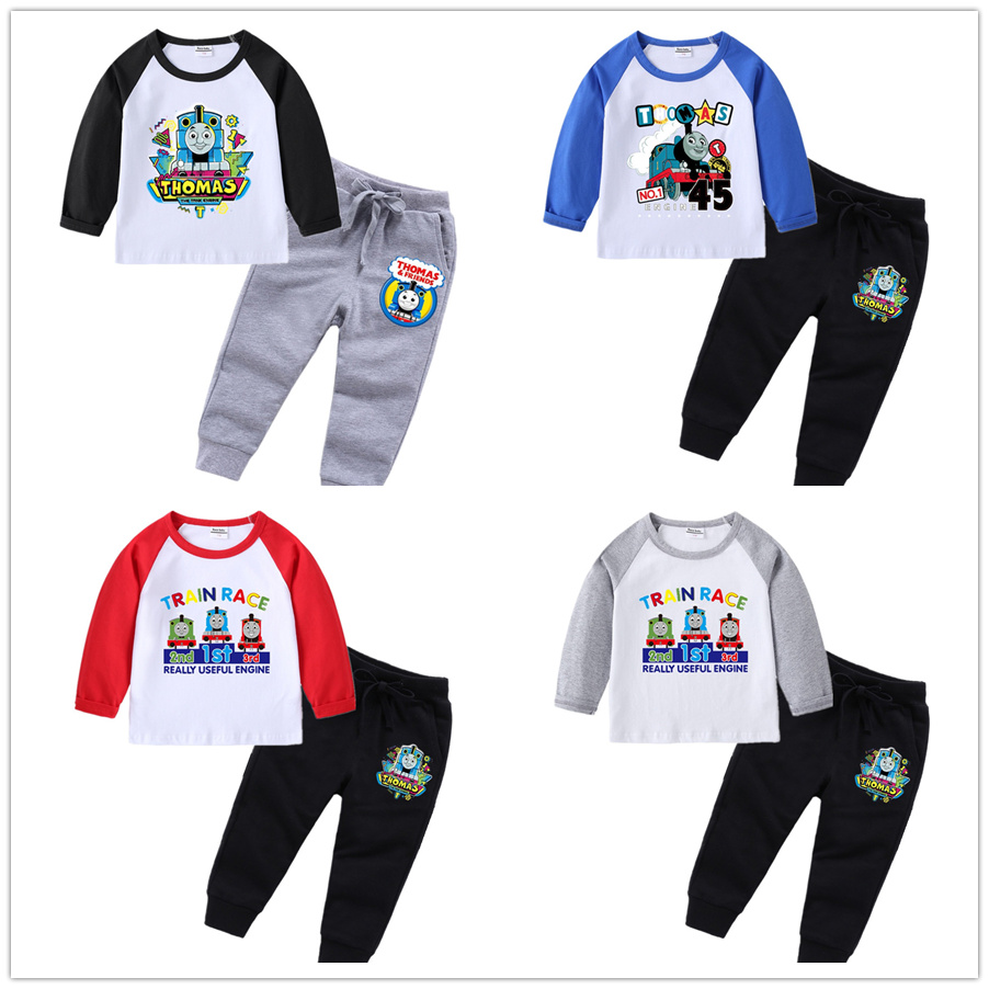春秋季小孩托马斯衣服套装2件套 儿童休闲裤火车头纯棉长裤T恤
