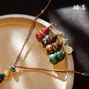 顿喜螺钿系列非遗大漆葫芦项链吊坠纯手工国风挂坠装饰送礼伴手礼