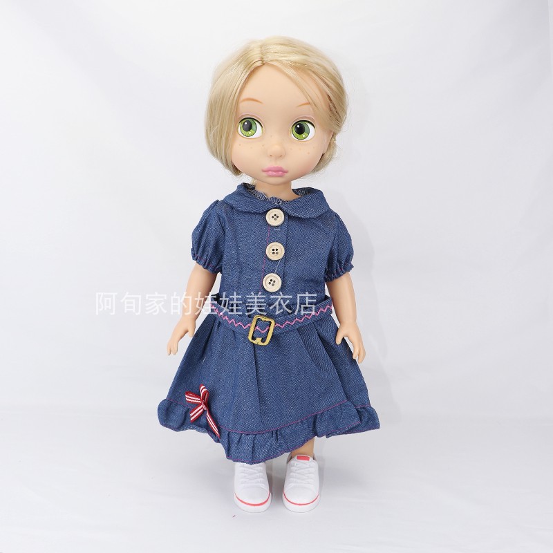 满56元包邮 40厘米16寸沙龙娃娃衣服配件牛仔连衣裙女孩换装玩具