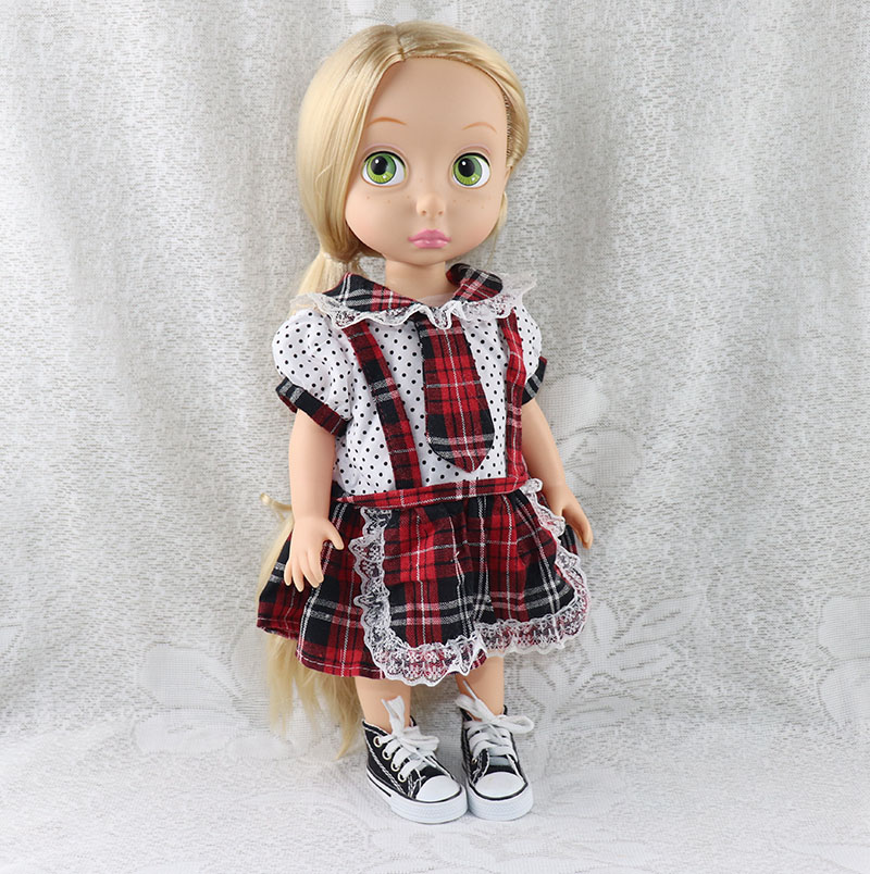 满56元包邮40厘米沙龙娃娃衣服配件学生裙红格裙外贸精美娃衣女孩