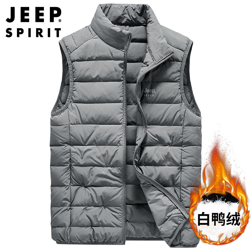 JEEP SPRIT羽绒马甲男薄羽绒马夹保暖上衣立领短款大码背心外