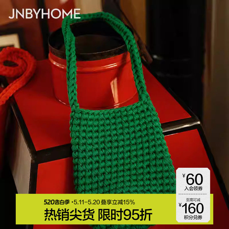 JNBYHOME江南布衣新品针织编织包包绿色单肩斜挎包女小包手提
