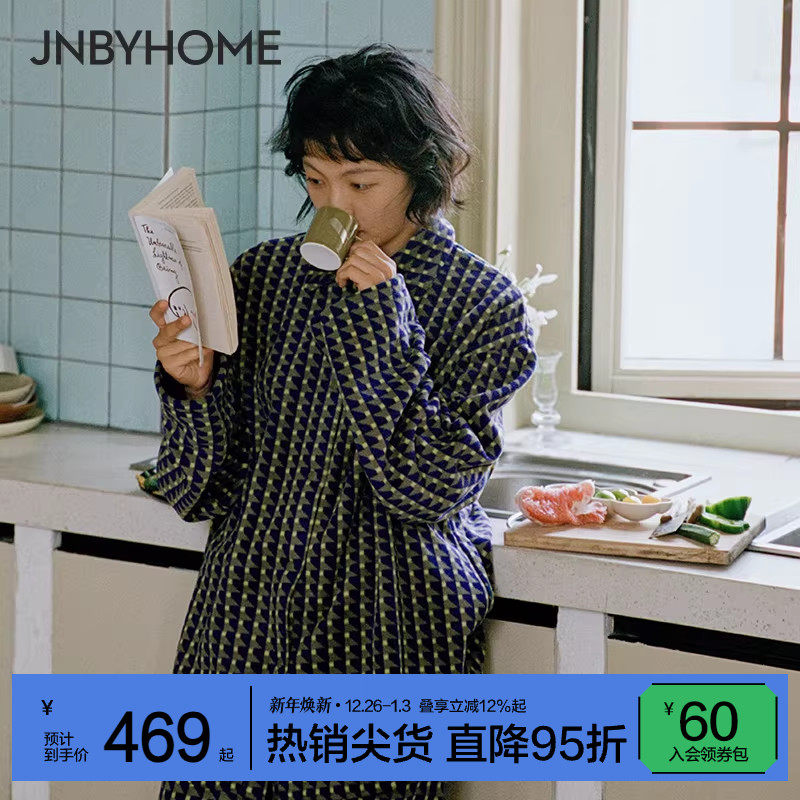 JNBYHOME江南布衣冬家居服可外穿长袖加厚女格纹套装舒适睡衣