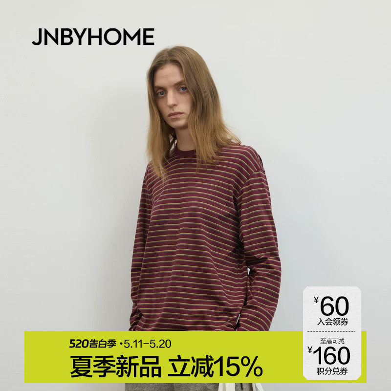JNBYHOME江南布衣26新品春长袖棉T恤套头家居服圆领条纹上