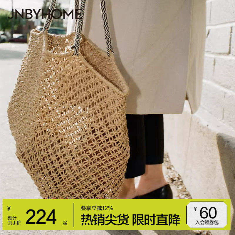 JNBYHOME江南布衣手工编织袋收纳包单肩包手提购物袋度假风大容量