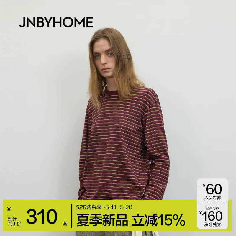 JNBYHOME江南布衣26新品春长袖棉T恤套头家居服圆领条纹上