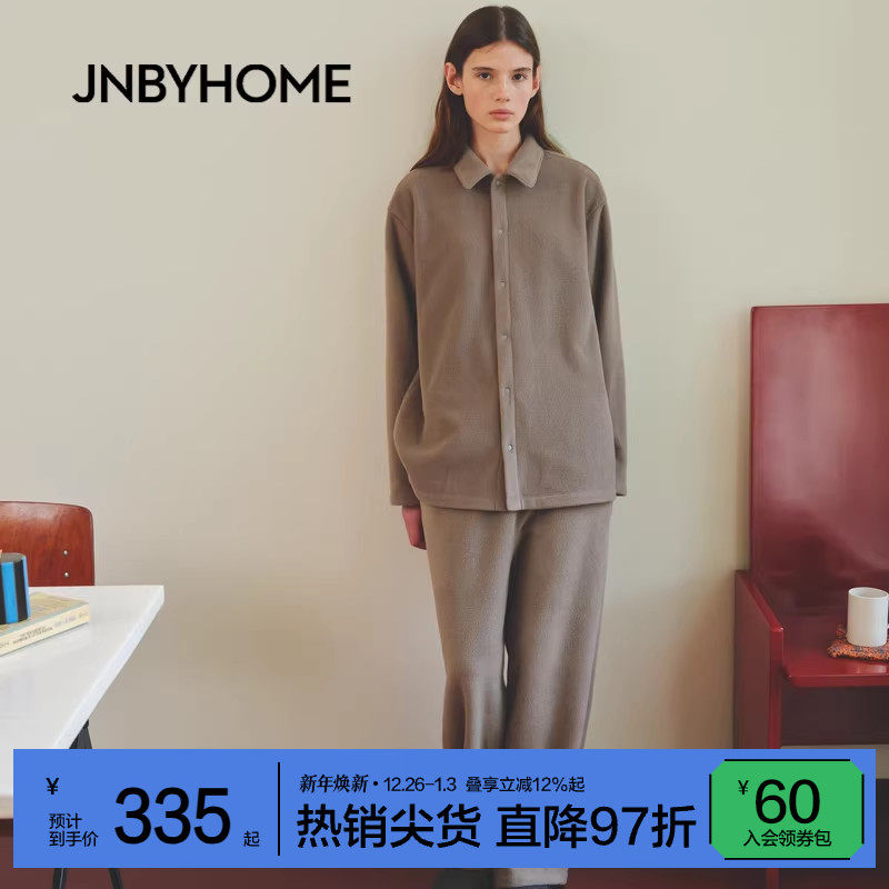 JNBYHOME江南布衣25年秋季男女长袖家居衬衣套装休闲睡衣翻