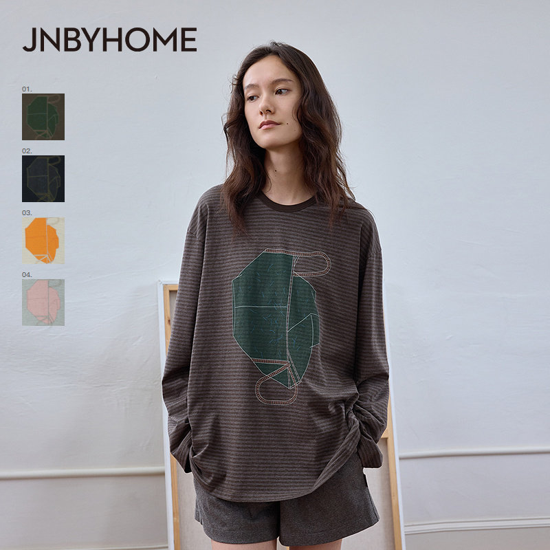 JNBYHOME江南布衣26年秋季纯棉长袖圆领套头宽松家居服印花休闲