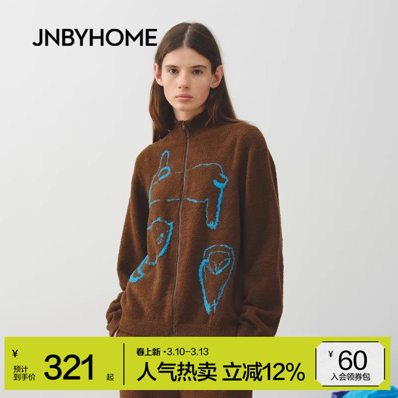 JNBYHOME江南布衣新品针织衫家居服开衫上衣复古睡衣外套半边绒
