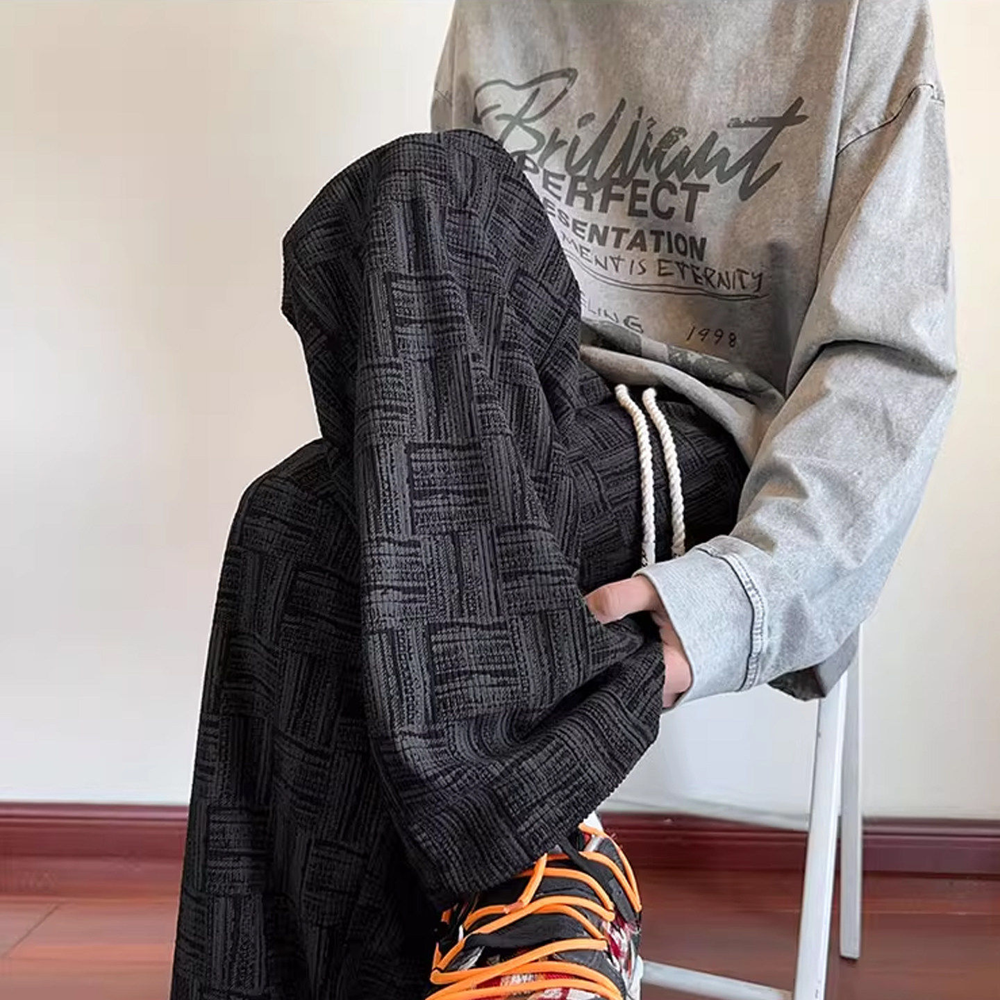 格子灯芯绒裤子男款冬季加绒宽松男士春秋阔腿裤男生冬装休闲长裤,男装,休闲裤,淘宝优惠券,粉丝福利购,淘宝优惠卷