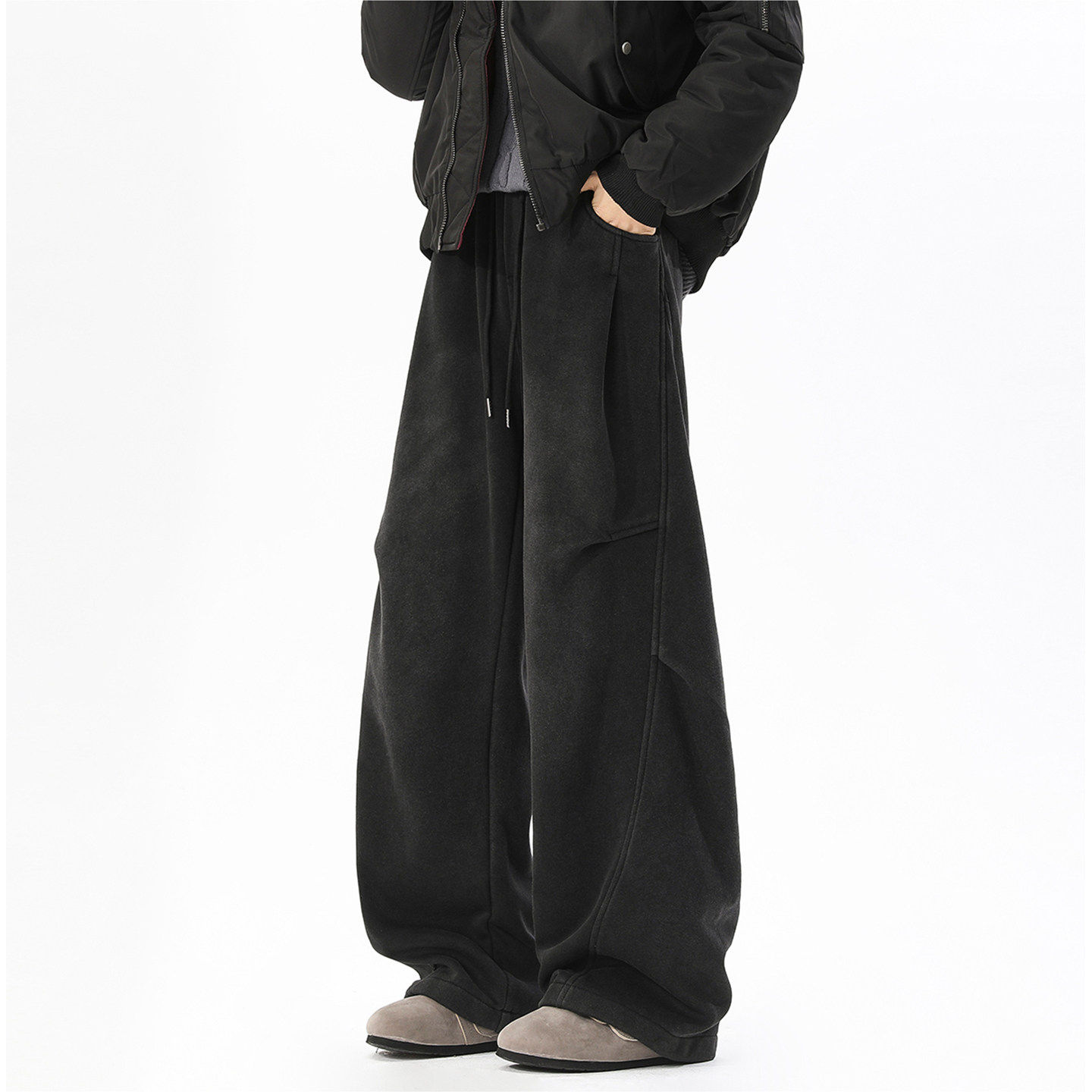 美式水洗弯刀卫裤男款冬季加绒加厚阔腿裤宽松运动休闲裤子男生冬,男装,休闲裤,淘宝优惠券,粉丝福利购,淘宝优惠卷